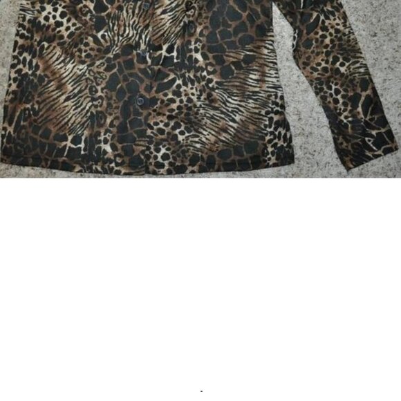 Womens Brown Leopard Button Up Shirt Large Rafael Long Sleeve Collared Top - Picture 3 of 4